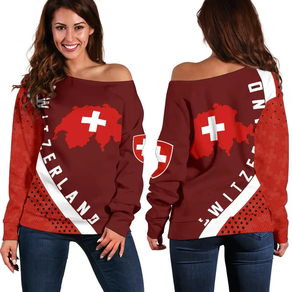 Switzerland Map Generation Ii Off Shoulder Sweater