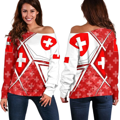 Switzerland Off Shoulder Sweater Swiss Legend