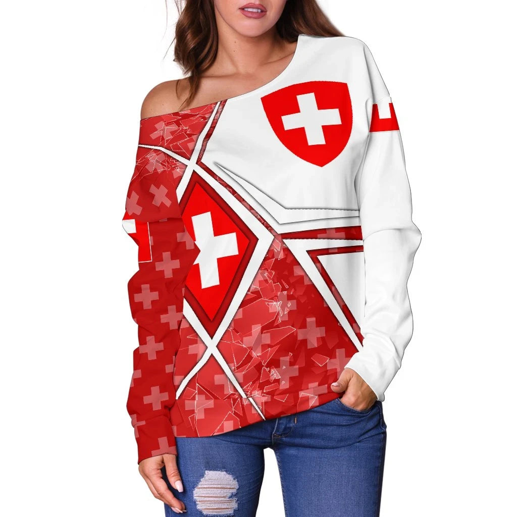Switzerland Off Shoulder Sweater Swiss Legend