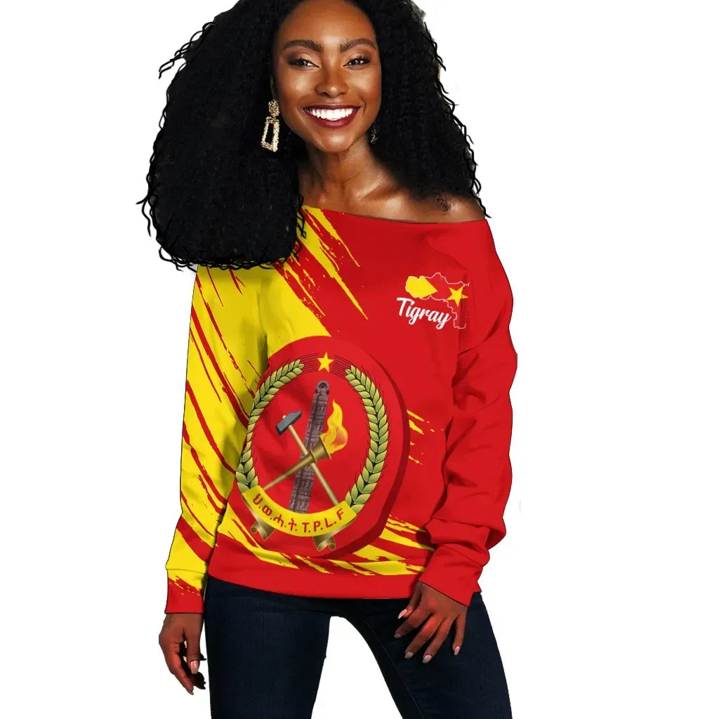 Tigray Off Shoulder Sweater Tigray In My Heart Flag Red