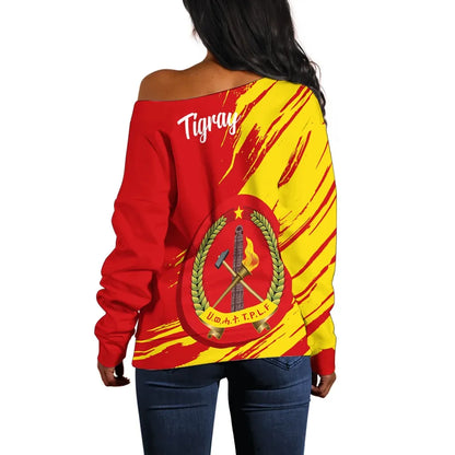 Tigray Off Shoulder Sweater Tigray In My Heart Flag Red