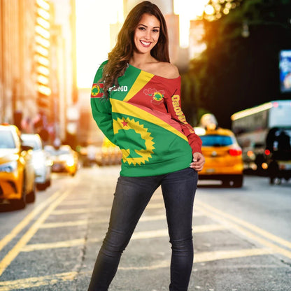 Oromo Off Shoulder Sweater Oromo Flag Maps Green