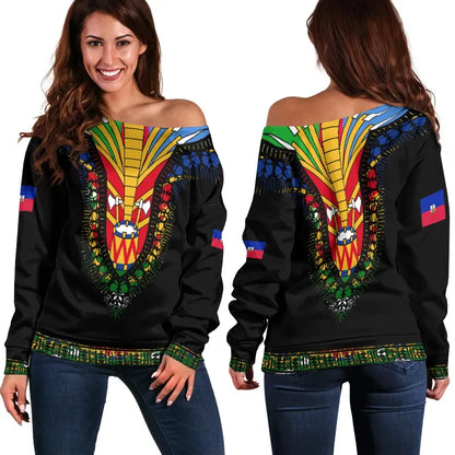 Haiti Off Shoulder Sweater Dashiki Pattern