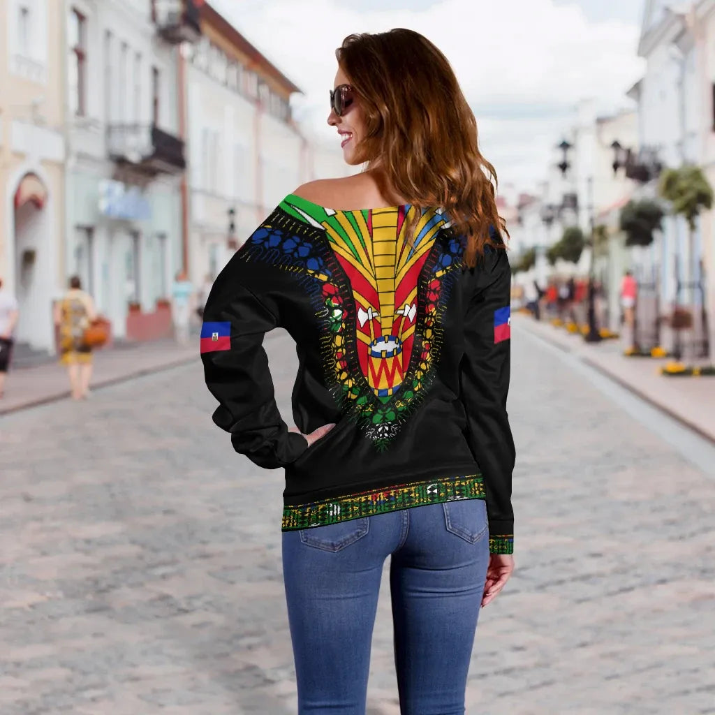 Haiti Off Shoulder Sweater Dashiki Pattern