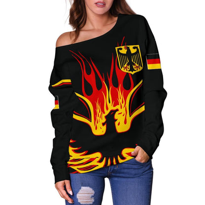 Germany Women's Off Shoulder Sweater Flame Style Th5
