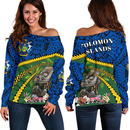 Solomon Islands Canoe Prow Women Off Shoulder Sweater Road to Hometown