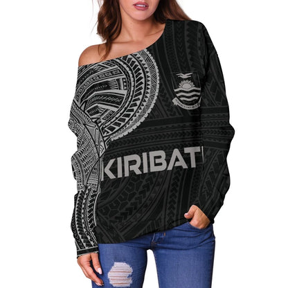 Kiribati Women's Off Shoulder Sweater Tattoo Style