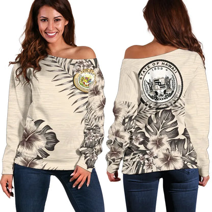 Hawaii The Beige Hibiscus Off Shoulder Sweater