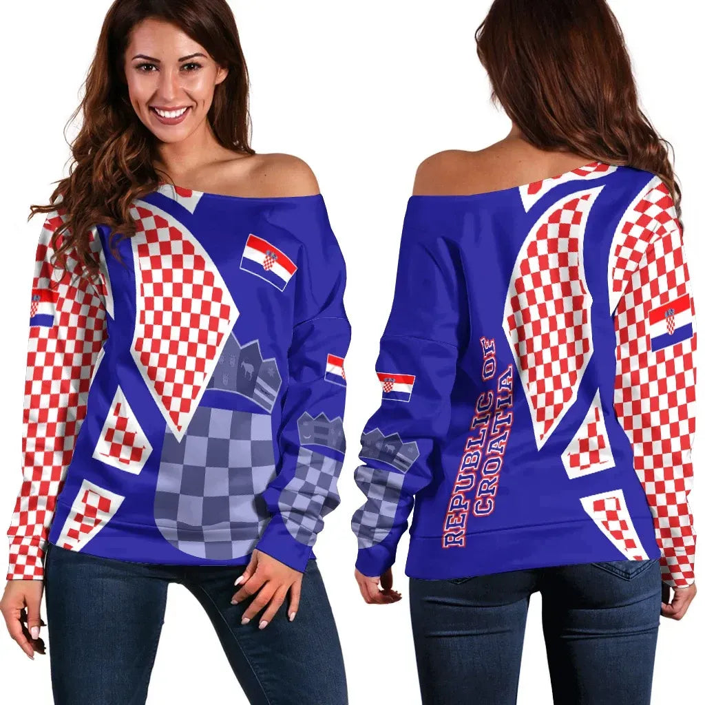 Republic Of Croatia Off Shoulder Sweater Strong Square