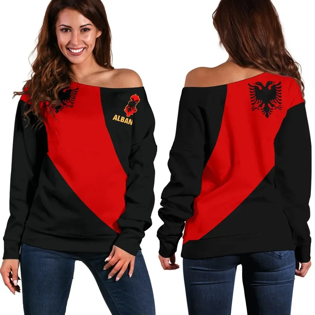 Albania Women's Off Shoulder Sweater Special Flag