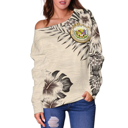 Hawaii The Beige Hibiscus Off Shoulder Sweater