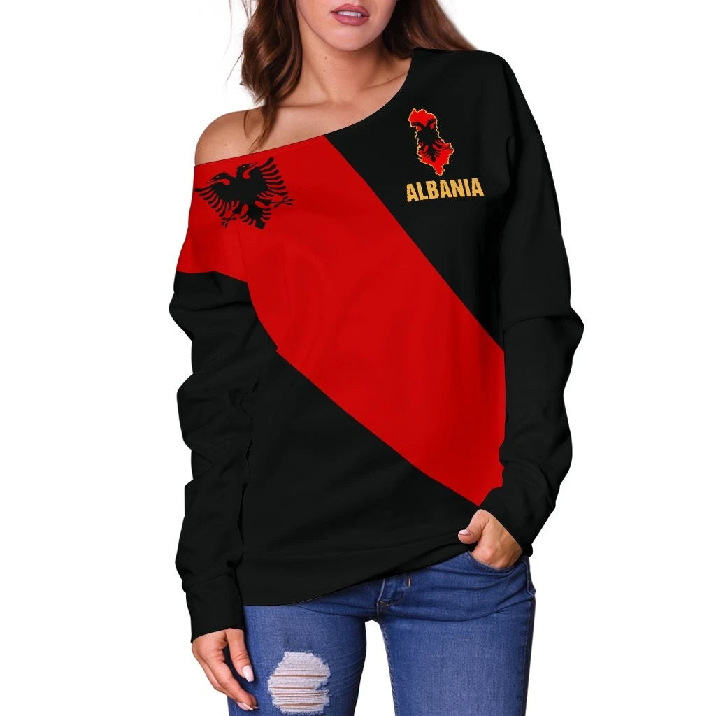 Albania Women's Off Shoulder Sweater Special Flag