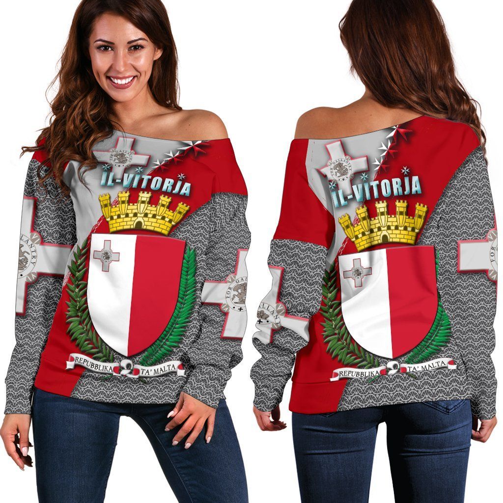 MALTA IL,VITORJA Women's Off Shoulder Sweater Malta Coat Of Arm