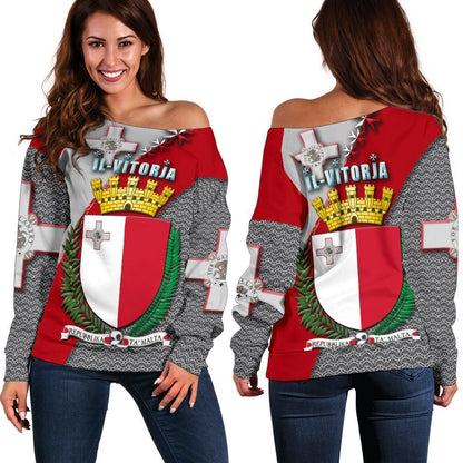 MALTA IL,VITORJA Women's Off Shoulder Sweater Malta Coat Of Arm