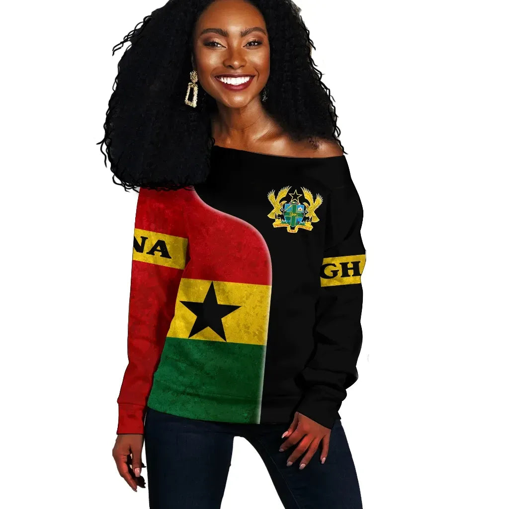 Ghana Flag Coat Of Arms Off Shoulder Sweater