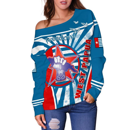 Freedom West Papua Off Shoulder Sweater Circle Stripes Flag