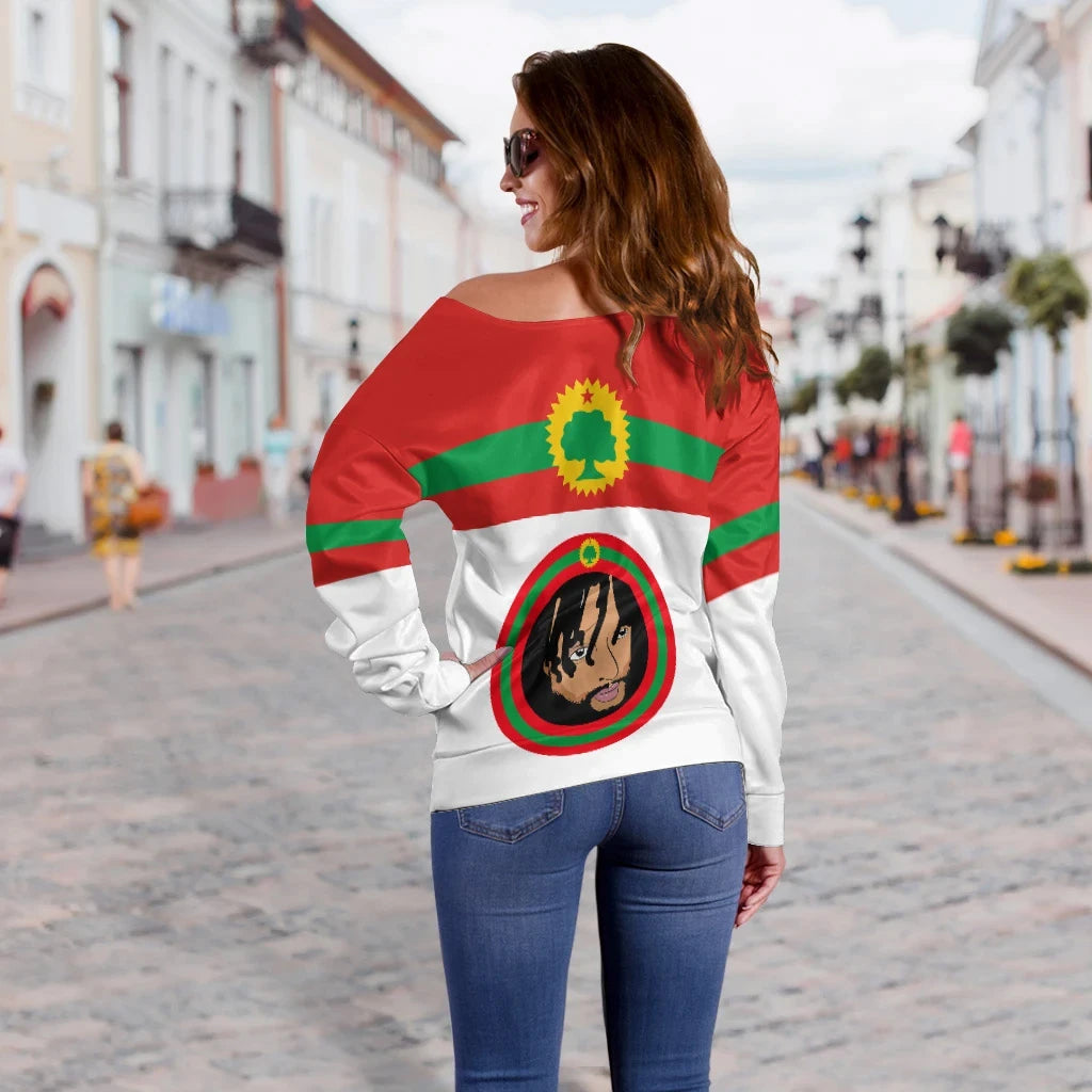 Oromo Off Shoulder Sweater Jaal Marroo Dirribaa