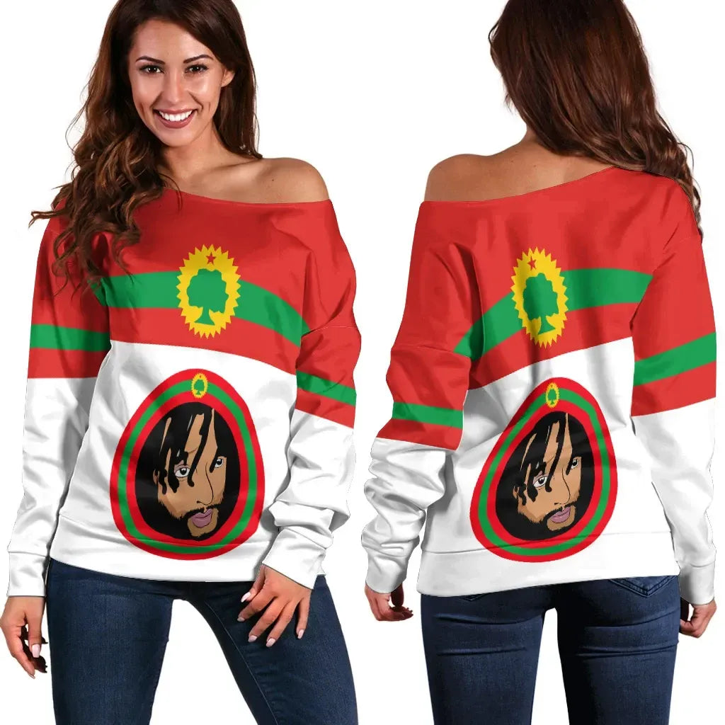 Oromo Off Shoulder Sweater Jaal Marroo Dirribaa