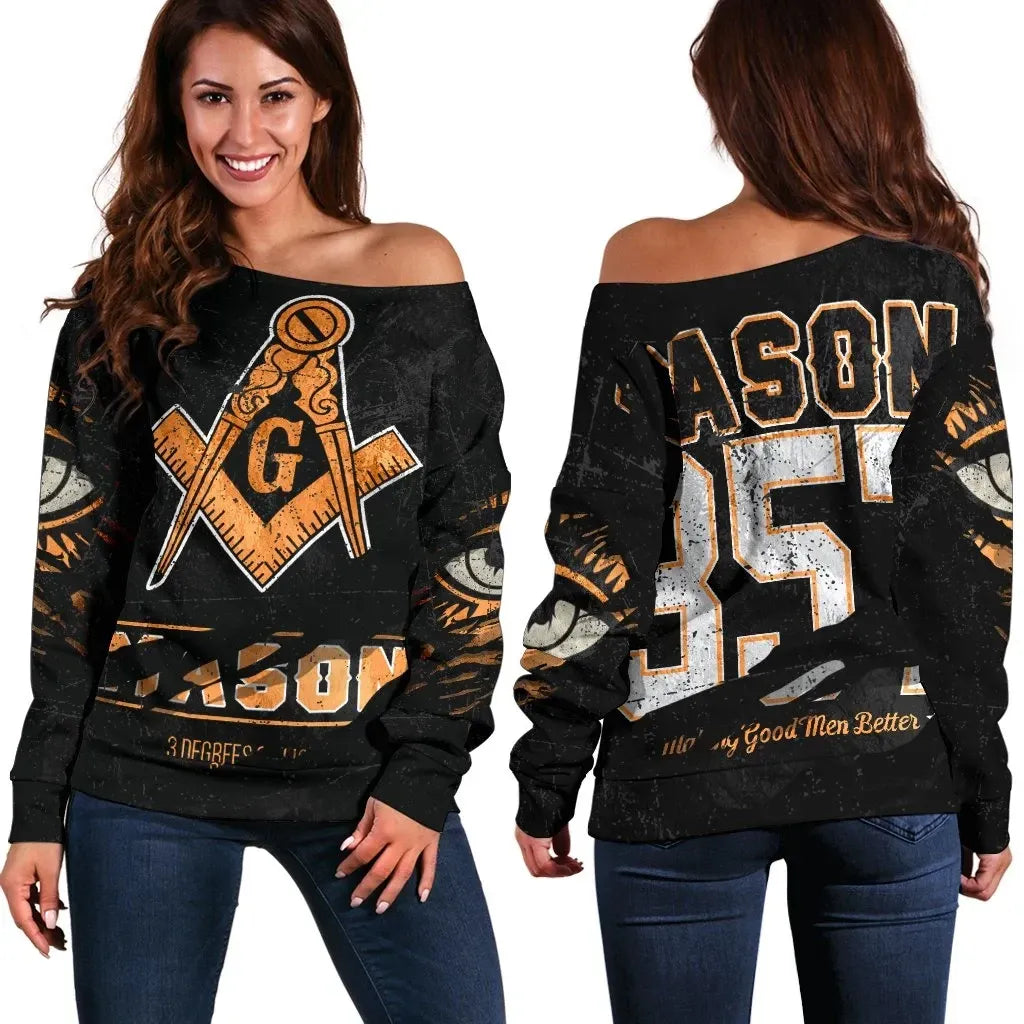 Masonic In Me All Women's Off Shoulder Sweater Special Grunge Style