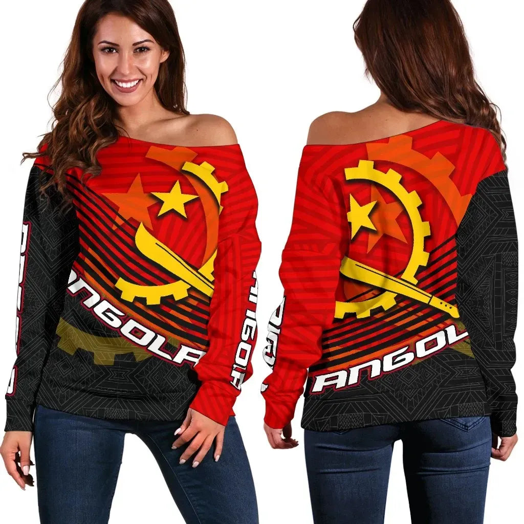 Angola Women's Off Shoulder Sweater Coat of Arms New Release