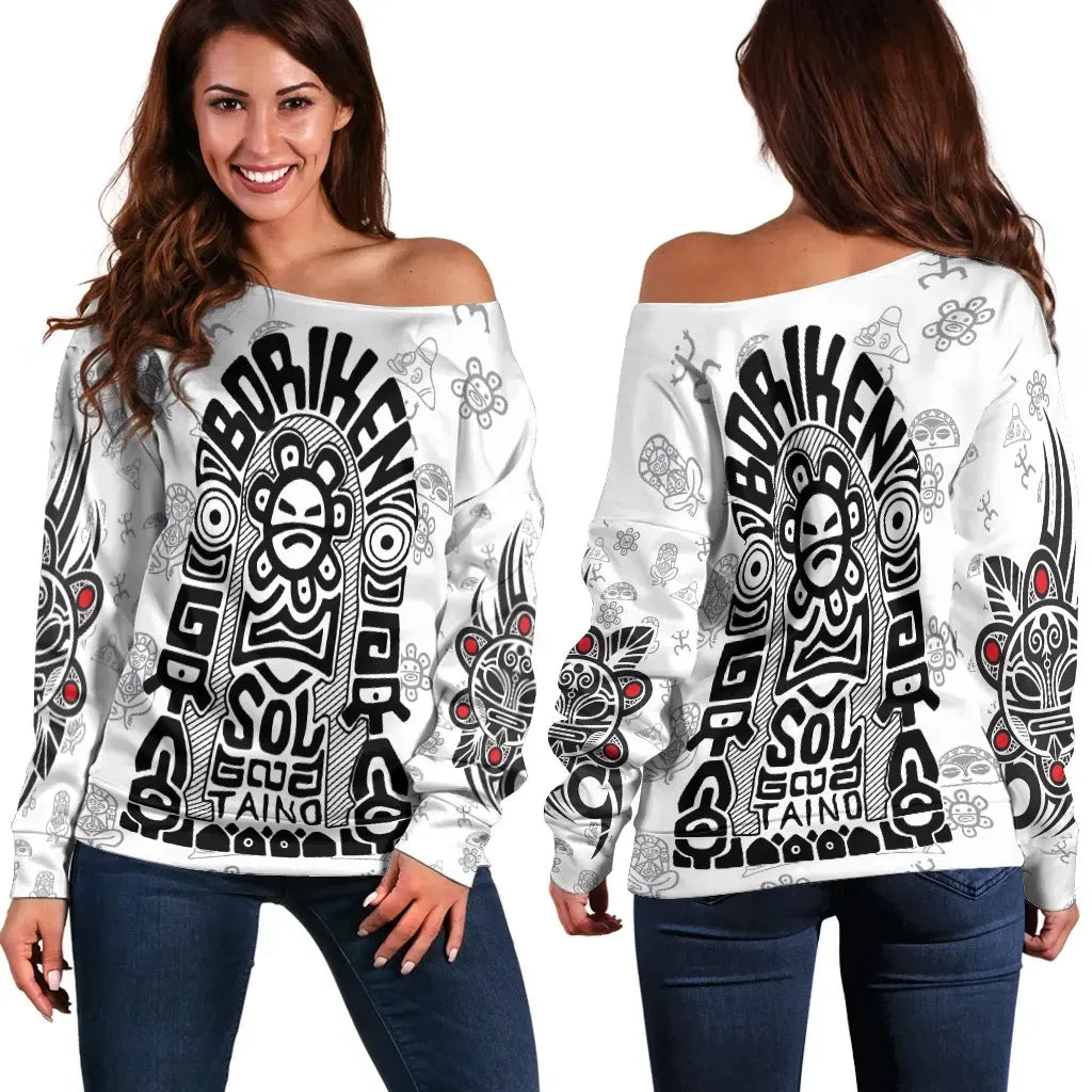 Puerto Rico Off Shoulder Sweater Taino Tatto