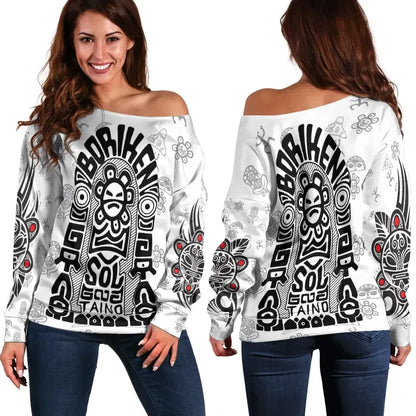 Puerto Rico Off Shoulder Sweater Taino Tatto