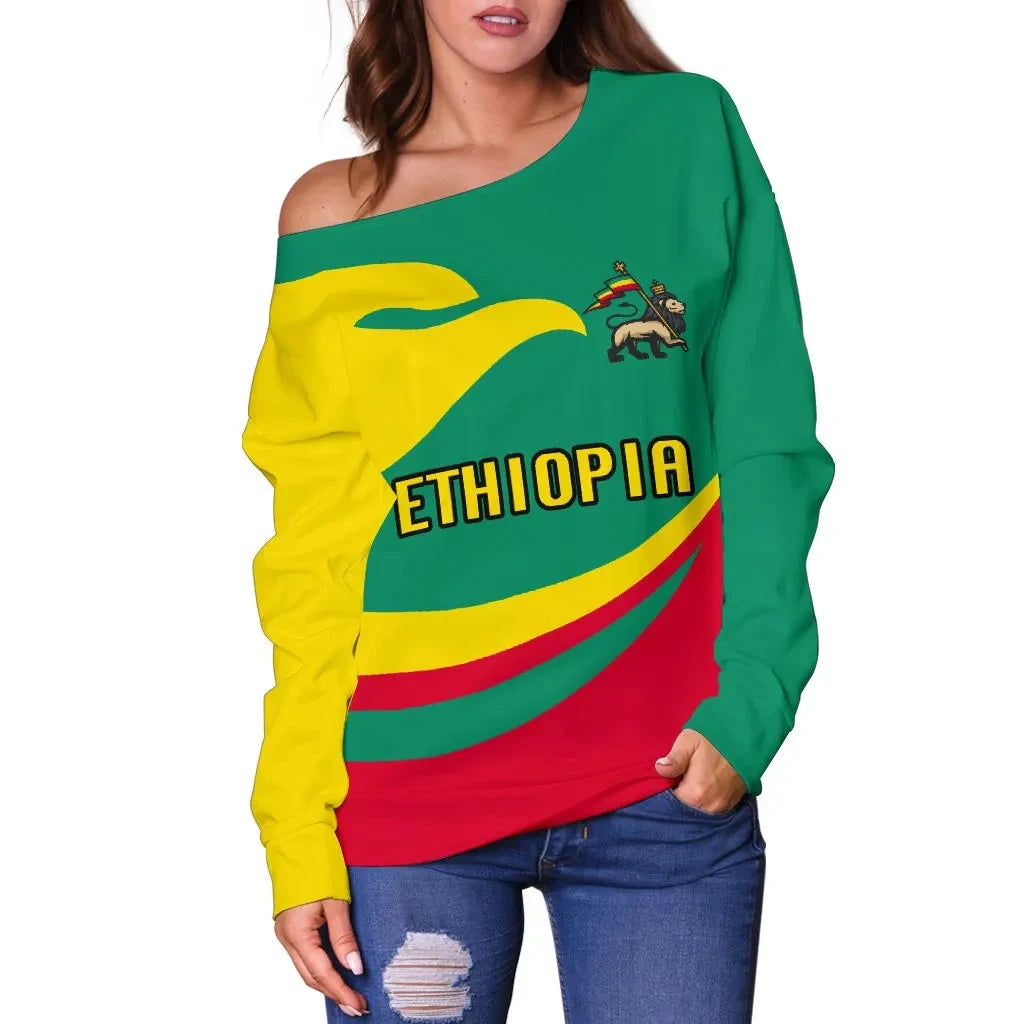 Ethiopia Women Off Shoulder Sweater Proud Version