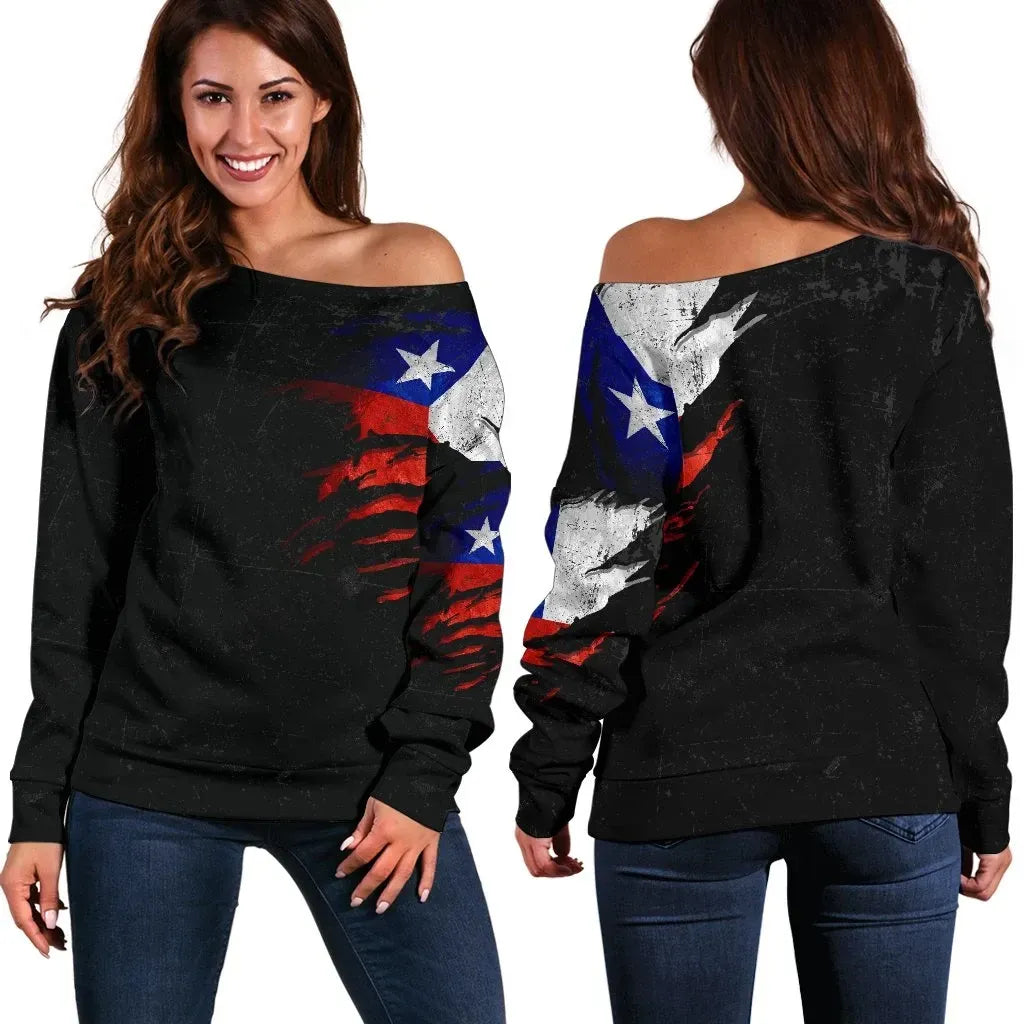 Chile in Me Women's Off Shoulder Sweater Special Grunge Style