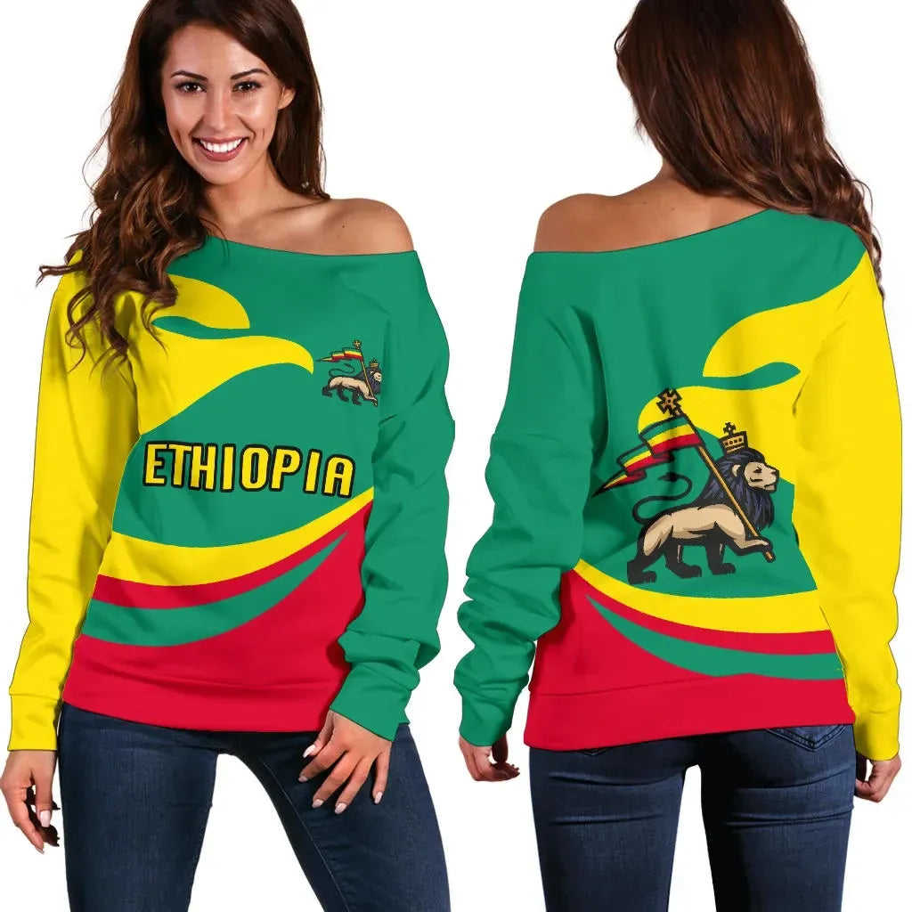 Ethiopia Women Off Shoulder Sweater Proud Version