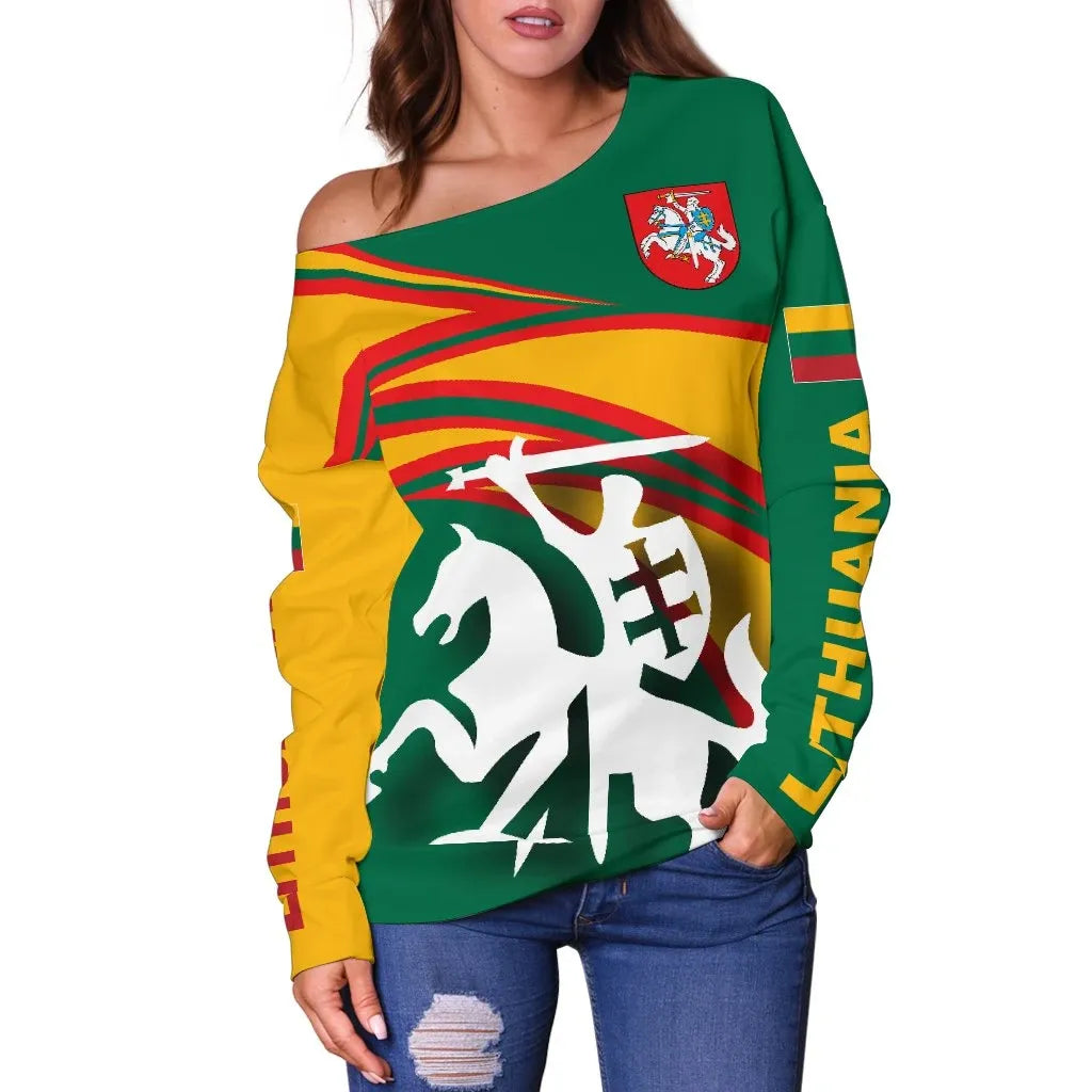Lithuania Off Shoulder Sweater N Flag