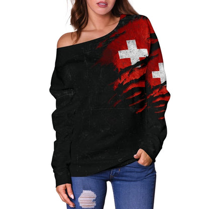 Switzerland in Me Women's Off Shoulder Sweater Special Grunge Style