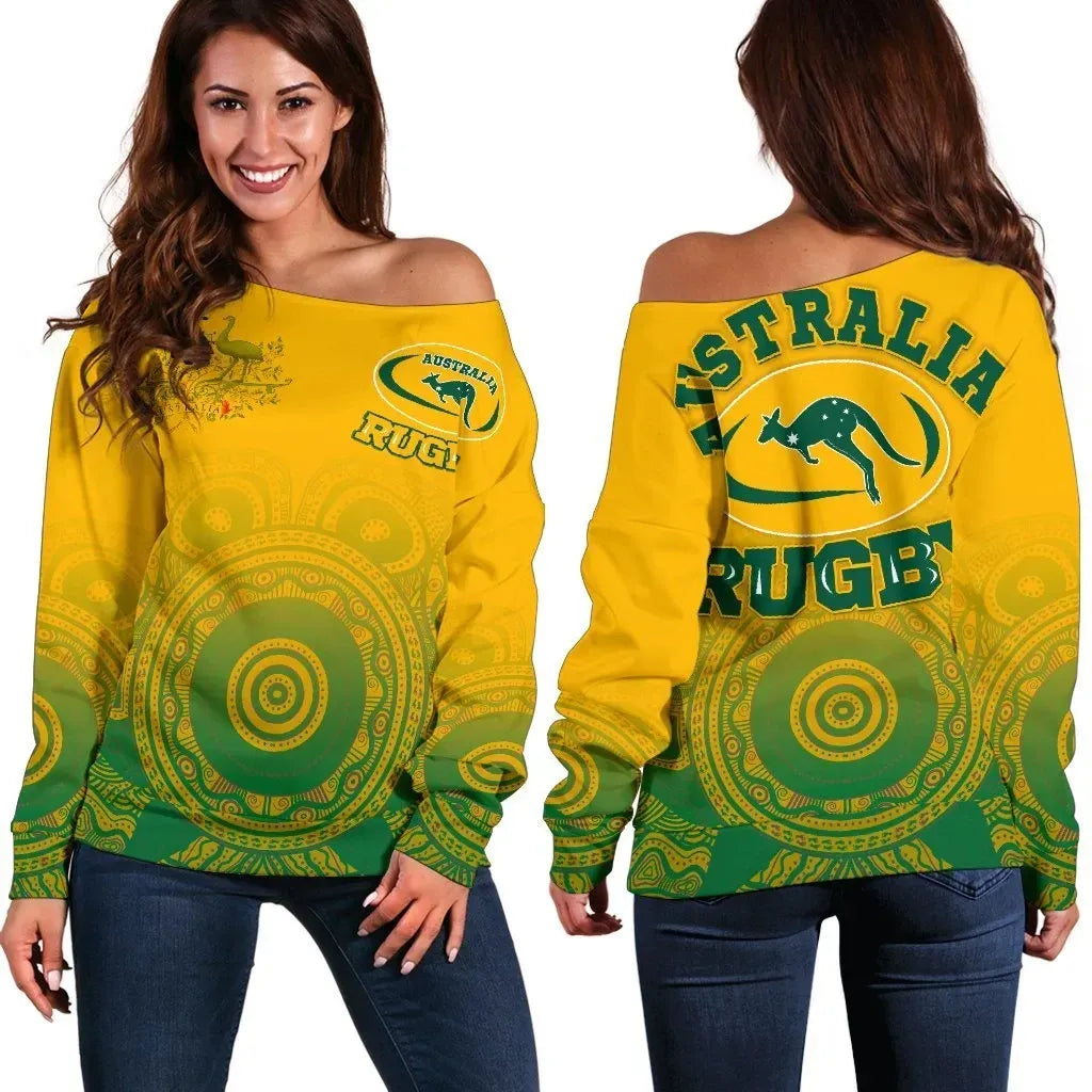 Australia Aboriginal Women's Off Shoulder Sweater Australia Rugby and Coat Of Arms