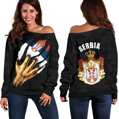 Serbia Women's Off Shoulder Sweater Serbian Is Me