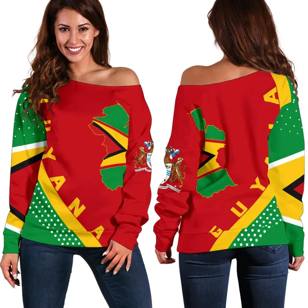 Guyana Map Generation Ii Off Shoulder Sweater