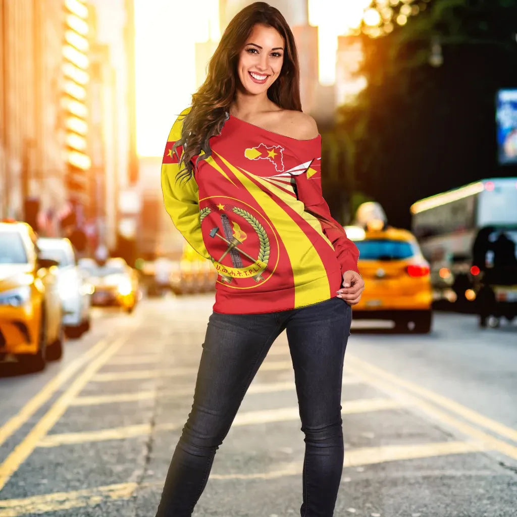 Tigray Off Shoulder Sweater Tigray Swirly Lion Flag Tigray Swirlt ver 2