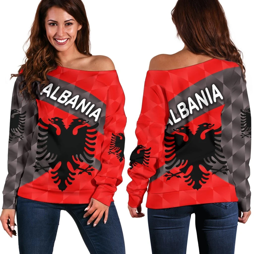 Albania Women Off Shoulder Sweater Sporty Style