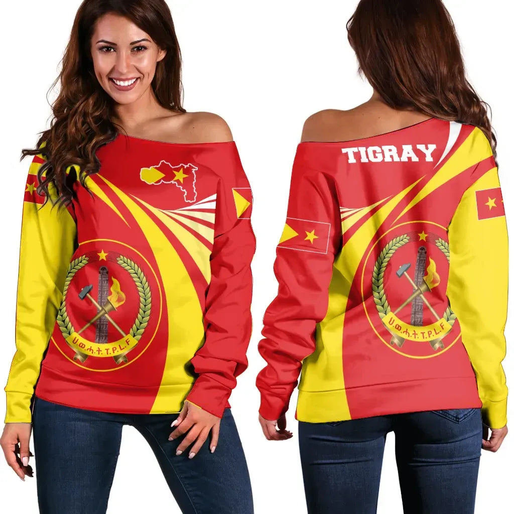 Tigray Off Shoulder Sweater Tigray Swirly Lion Flag Tigray Swirlt ver 2