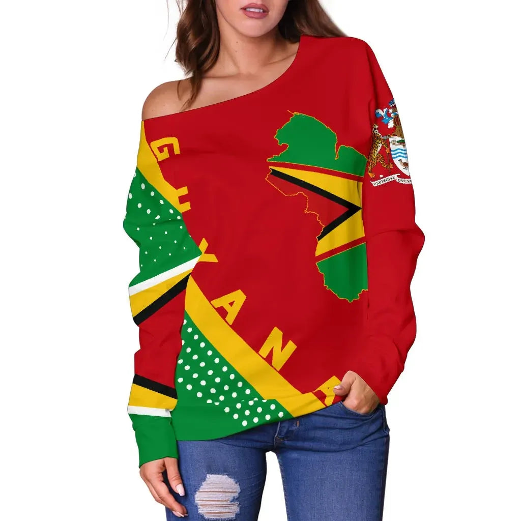 Guyana Map Generation Ii Off Shoulder Sweater