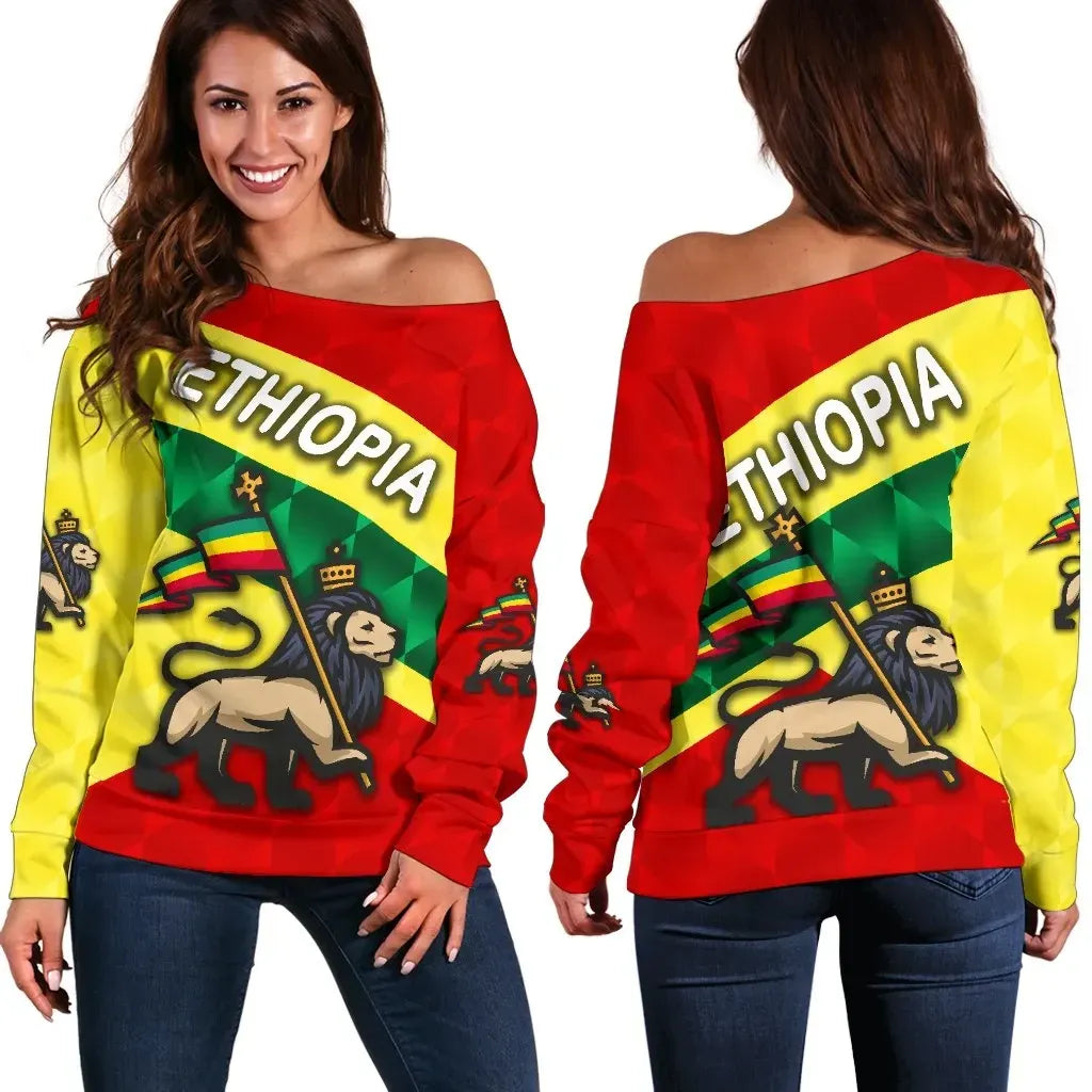 Ethiopia Women Off Shoulder Sweater Sporty Style