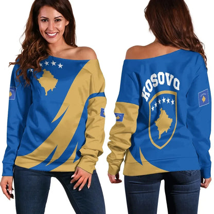 Kosovo Off Shoulder Sweater Flag Map