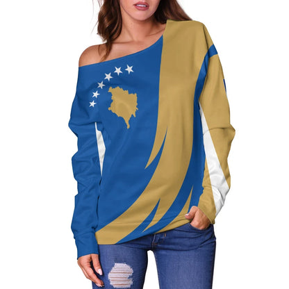 Kosovo Off Shoulder Sweater Flag Map