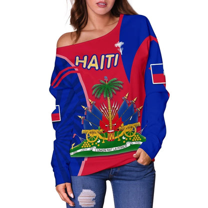 Coat of Arms Haiti Off Shoulder Sweater Circle Stripes