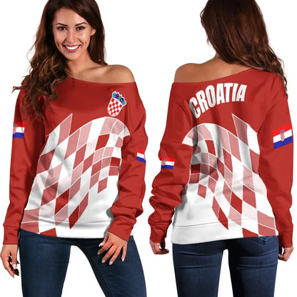 Croatia Off Shoulder Sweater Flag Red Color