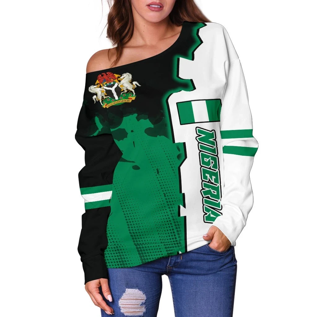 Nigeria Personalised Women's Off Shoulder Sweater Independence Day