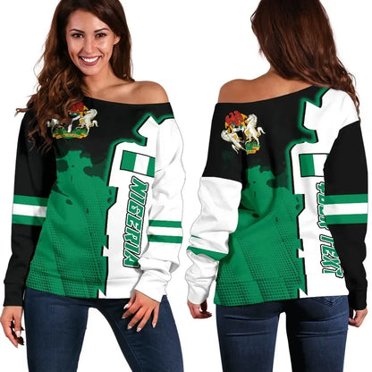 Nigeria Personalised Women's Off Shoulder Sweater Independence Day