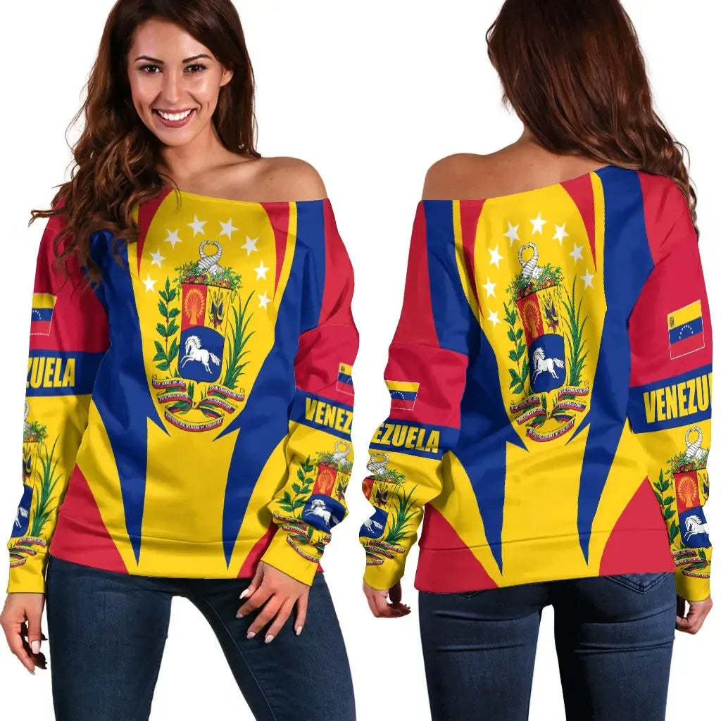 Venezuela Off Shoulder Sweater Action Flag
