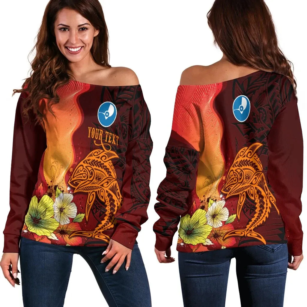 Yap Custom Personalised Women's Off Shoulder Sweater Tribal Tuna Fish