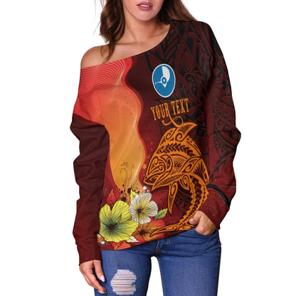 Yap Custom Personalised Women's Off Shoulder Sweater Tribal Tuna Fish