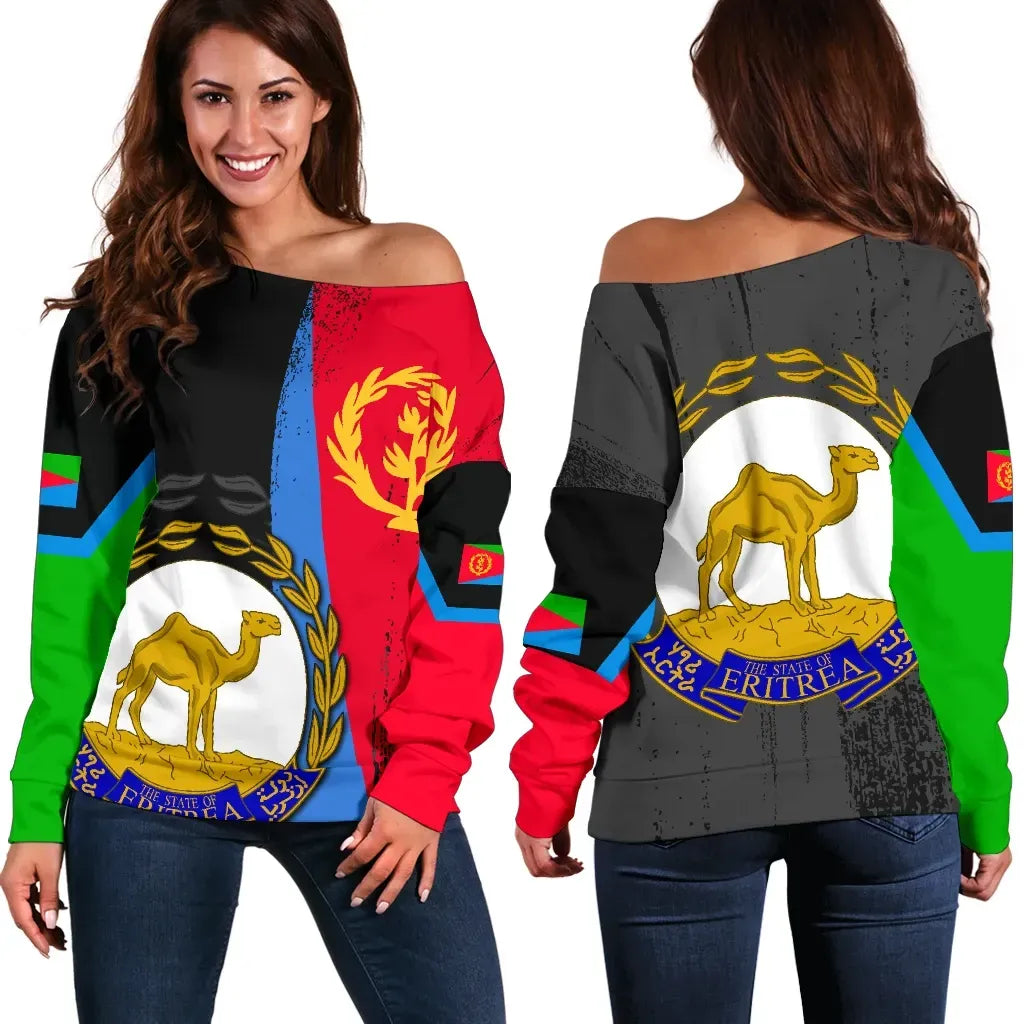 Eritrea Flag Coat Of Arm Women's Off Shoulder Sweater