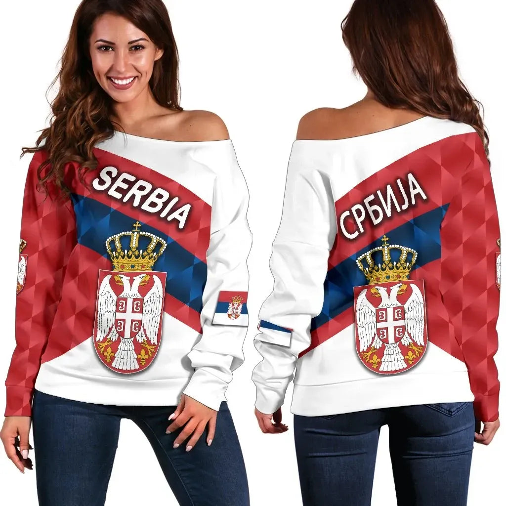 Serbia Women Off Shoulder Sweater Sporty Style